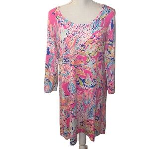 LILLY PULITZER Devon A Line Tiki Pink Sunken Treasure Pink Dress Size Med A-0310
